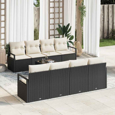Bankstel 7 st 6-Aantal zitplaatsen Zwart en Crème poly rattan