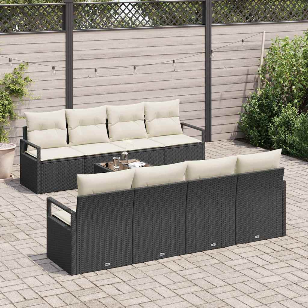 Bankstel 7 st 6-Aantal zitplaatsen Zwart en Crème poly rattan