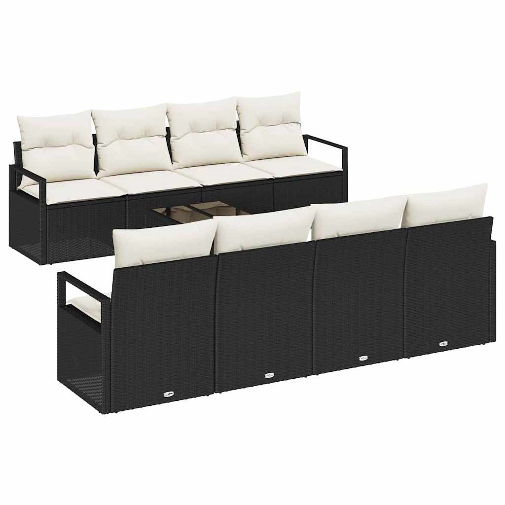 Bankstel 7 st 6-Aantal zitplaatsen Zwart en Crème poly rattan