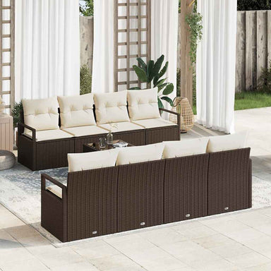 Bankstel 7 st 6-Aantal zitplaatsen Bruin en Crème poly rattan