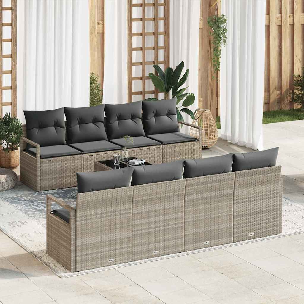 Bankstel 7 st 6-Aantal zitplaatsen Lichtgrijs poly rattan