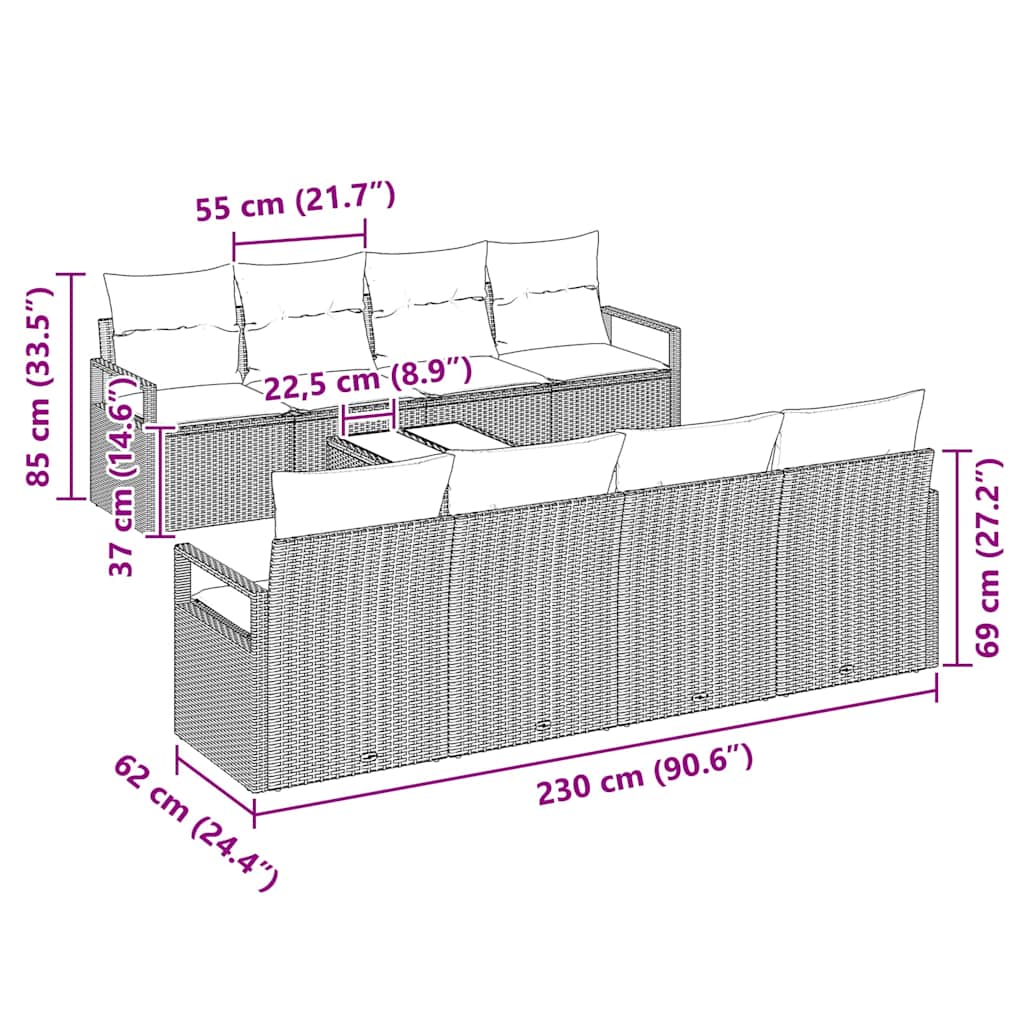 Bankstel 7 st 6-Aantal zitplaatsen Zwart poly rattan