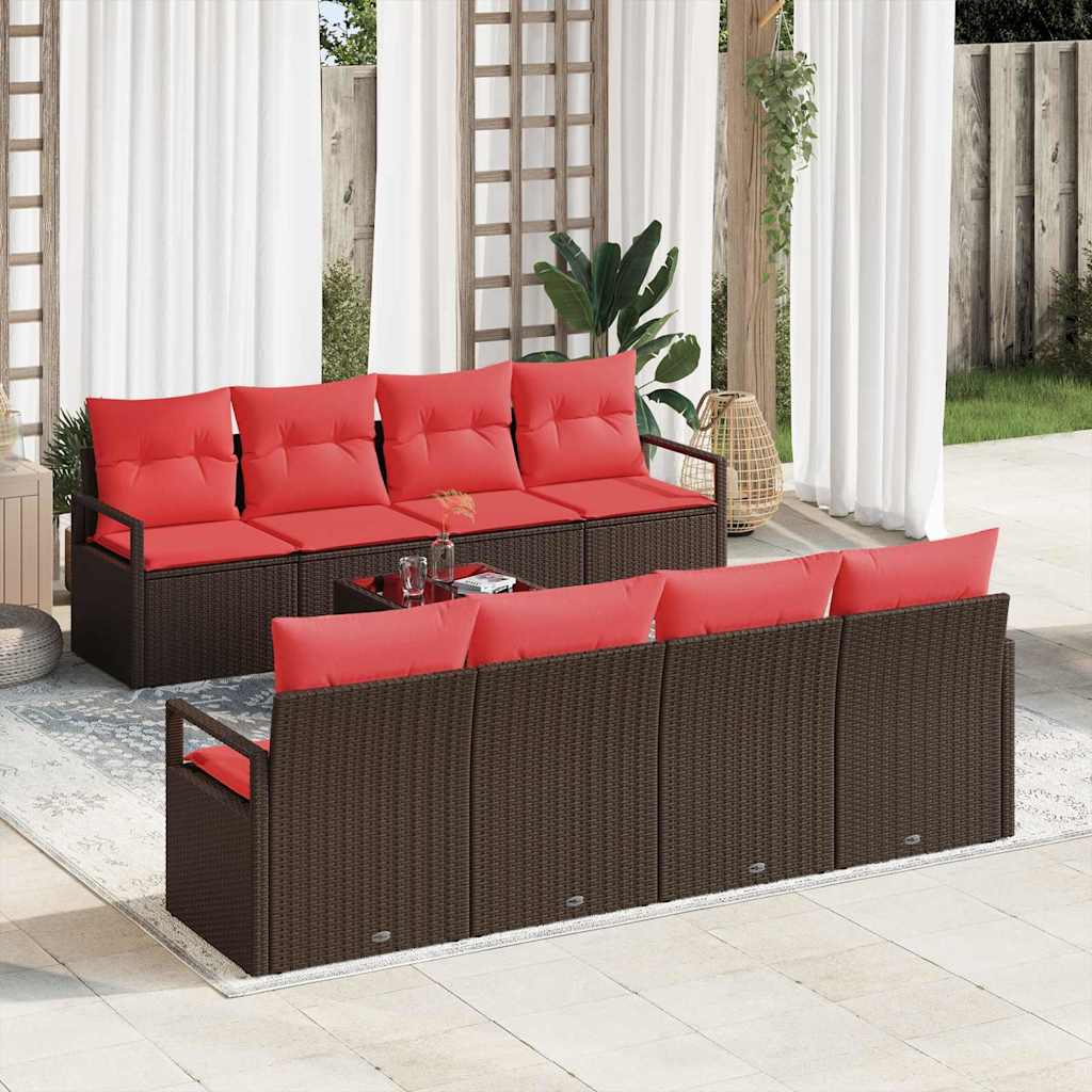 Bankstel 7 st 6-Aantal zitplaatsen Bruin en Rood poly rattan