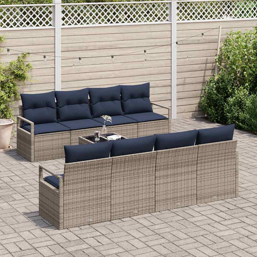 Bankstel 7 st 6-Aantal zitplaatsen Grijs en Blauw poly rattan