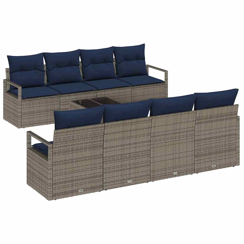 Bankstel 7 st 6-Aantal zitplaatsen Grijs en Blauw poly rattan