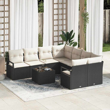 Bankstel 9 st 8-Aantal zitplaatsen Zwart en Crème poly rattan