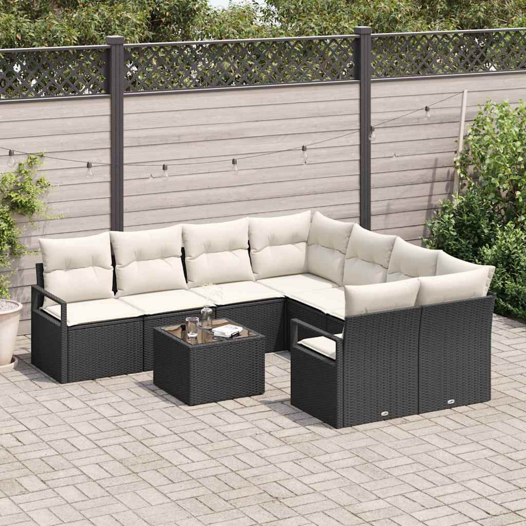 Bankstel 9 st 8-Aantal zitplaatsen Zwart en Crème poly rattan