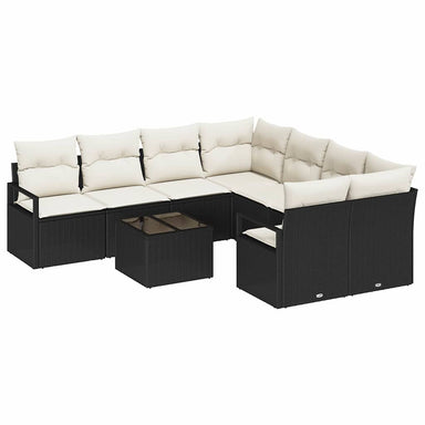 Bankstel 9 st 8-Aantal zitplaatsen Zwart en Crème poly rattan