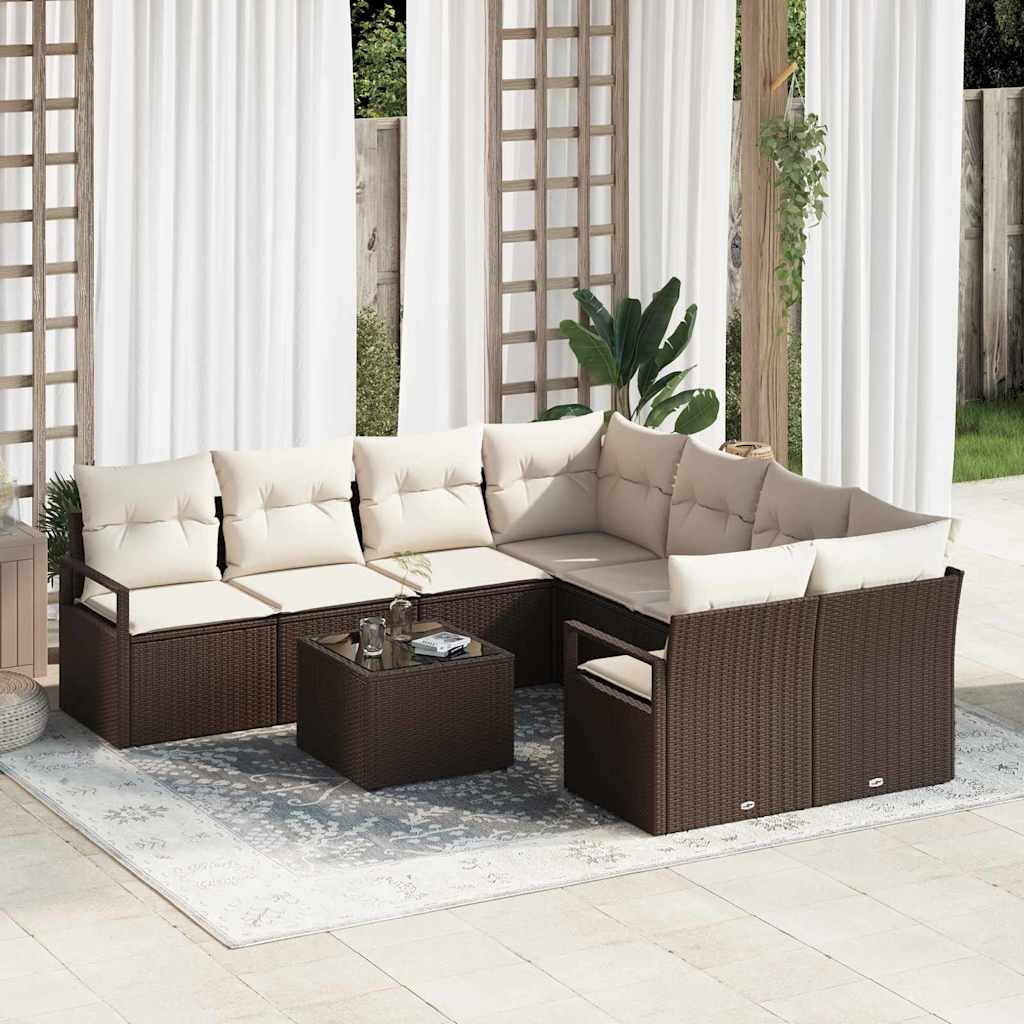 Bankstel 9 st 8-Aantal zitplaatsen Bruin en Crème poly rattan