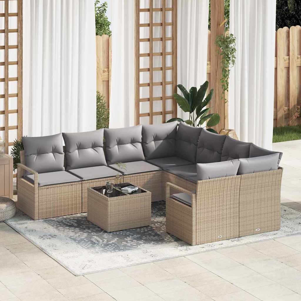 Bankstel 9 st 8-Aantal zitplaatsen Beige en Grijs poly rattan