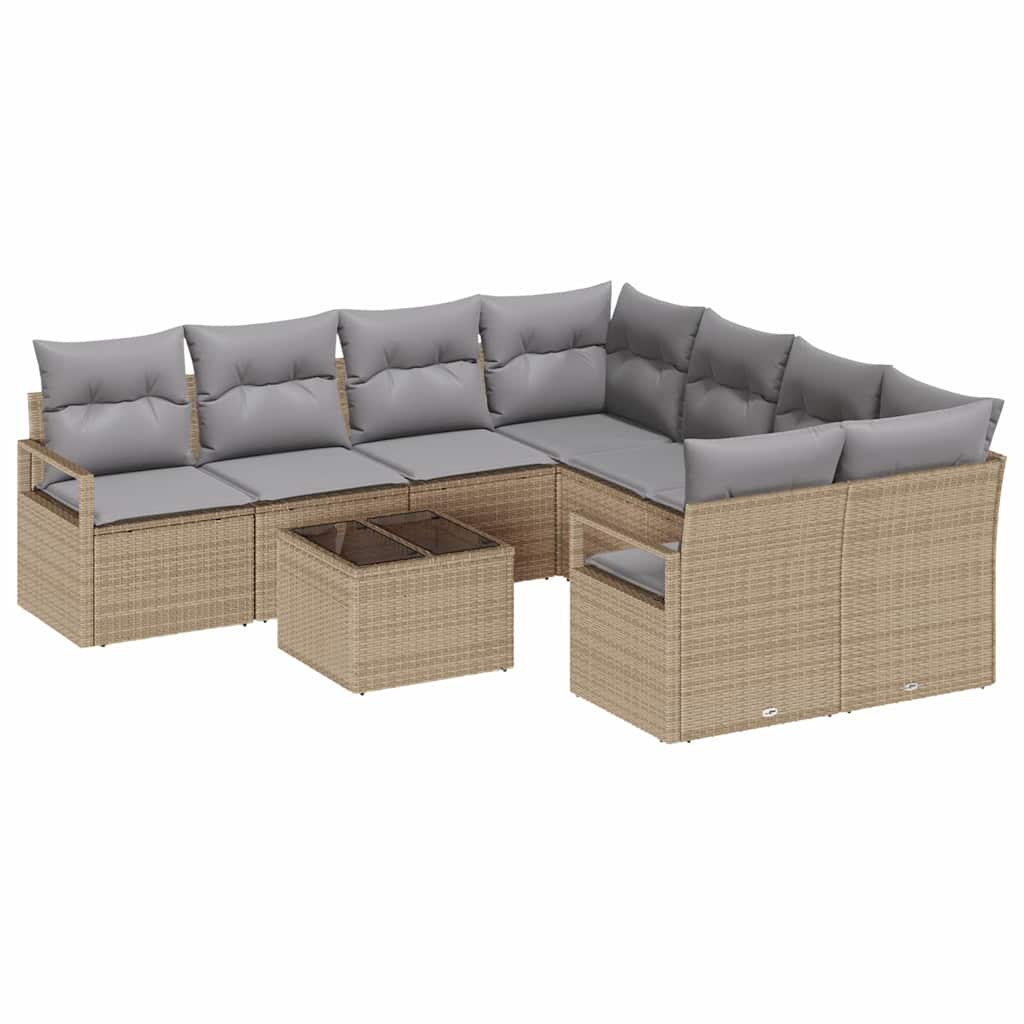 Bankstel 9 st 8-Aantal zitplaatsen Beige en Grijs poly rattan