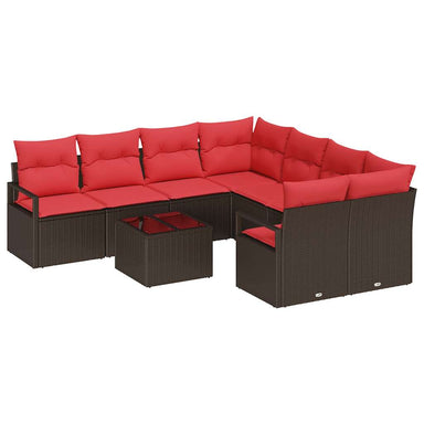 Bankstel 9 st 8-Aantal zitplaatsen Bruin en Rood poly rattan