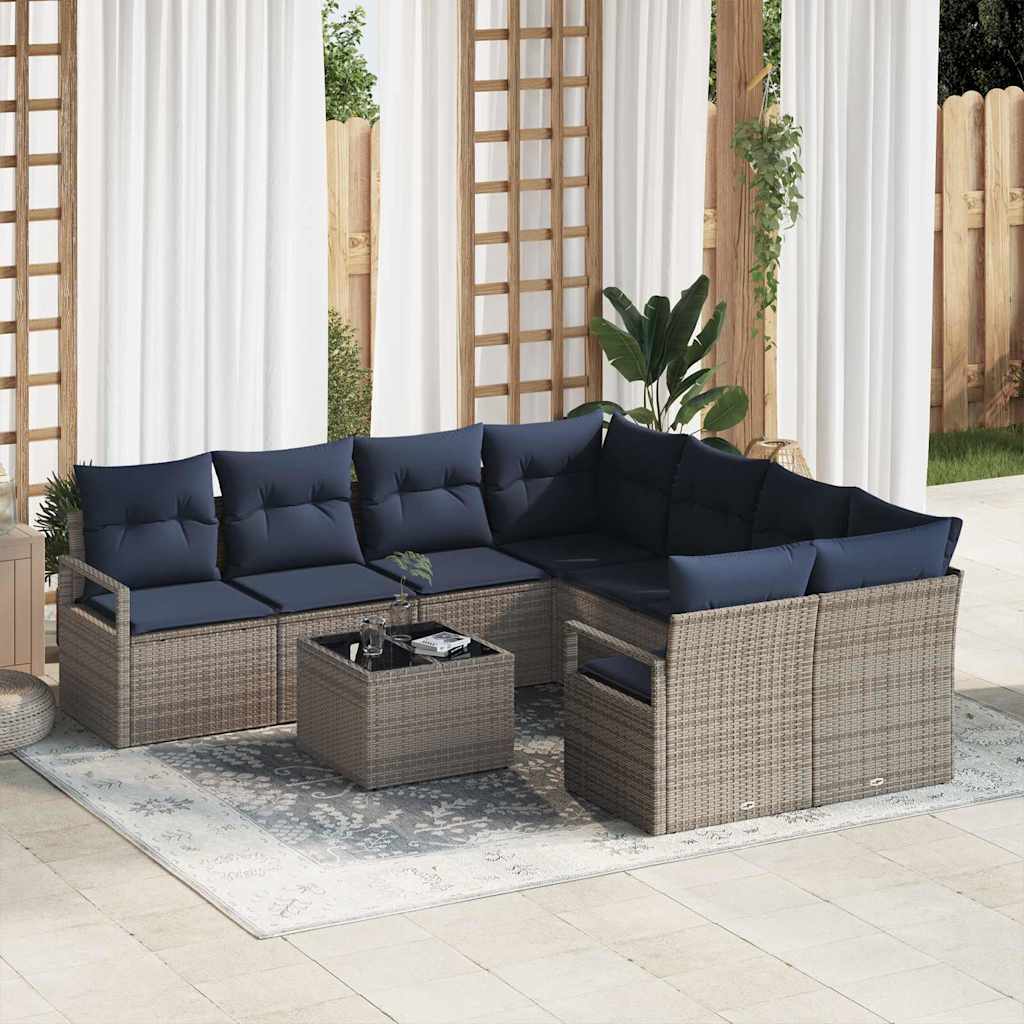 Bankstel 9 st 8-Aantal zitplaatsen Grijs en Marineblauw