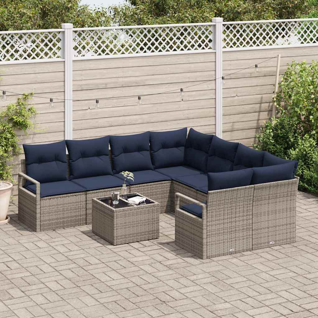 Bankstel 9 st 8-Aantal zitplaatsen Grijs en Marineblauw