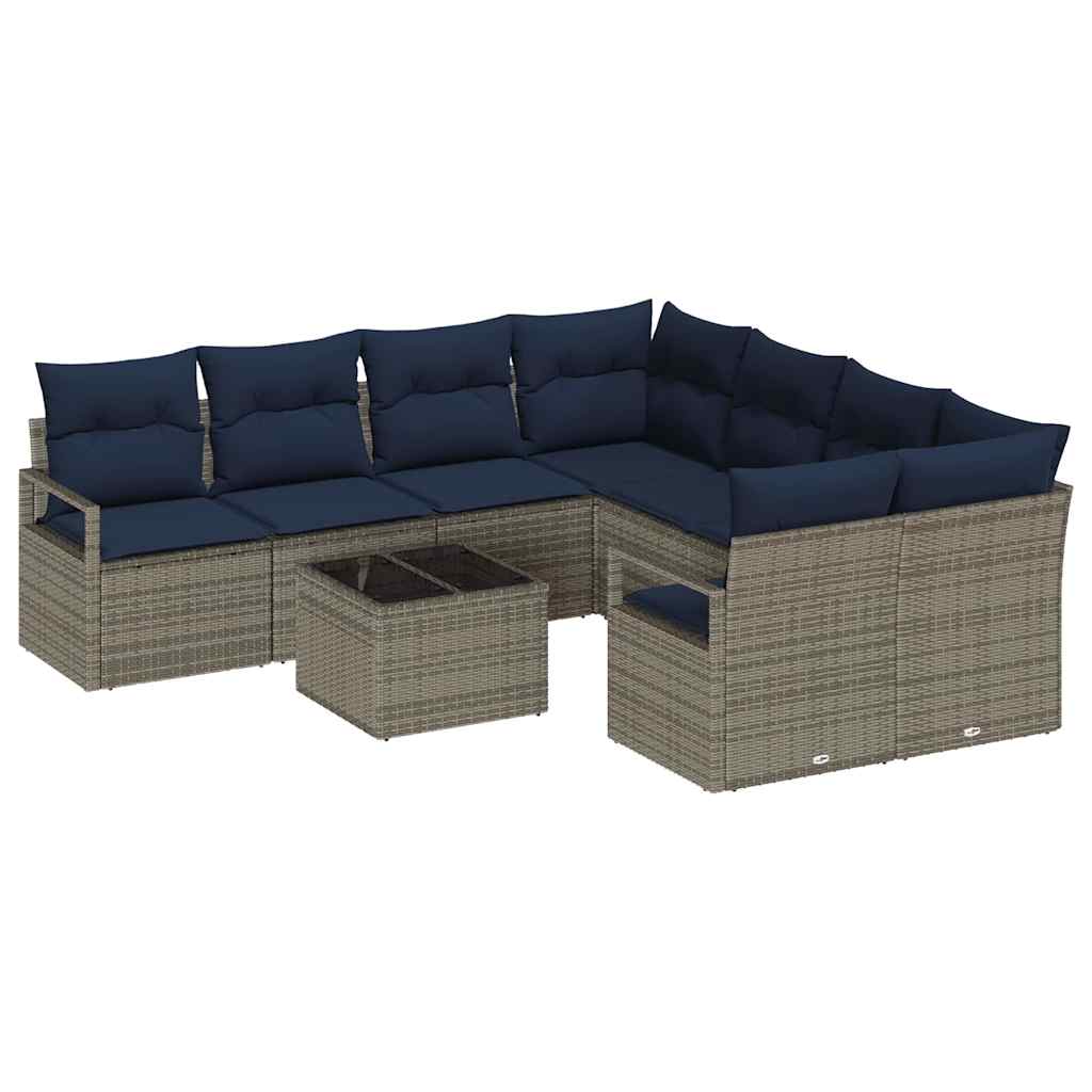 Bankstel 9 st 8-Aantal zitplaatsen Grijs en Marineblauw
