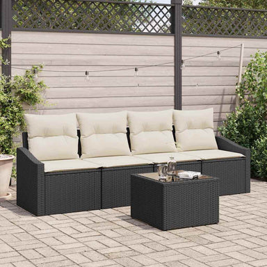 Bankstel 5 st Zwart en Crème poly rattan