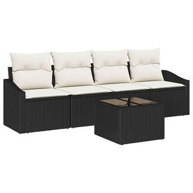 Bankstel 5 st Zwart en Crème poly rattan