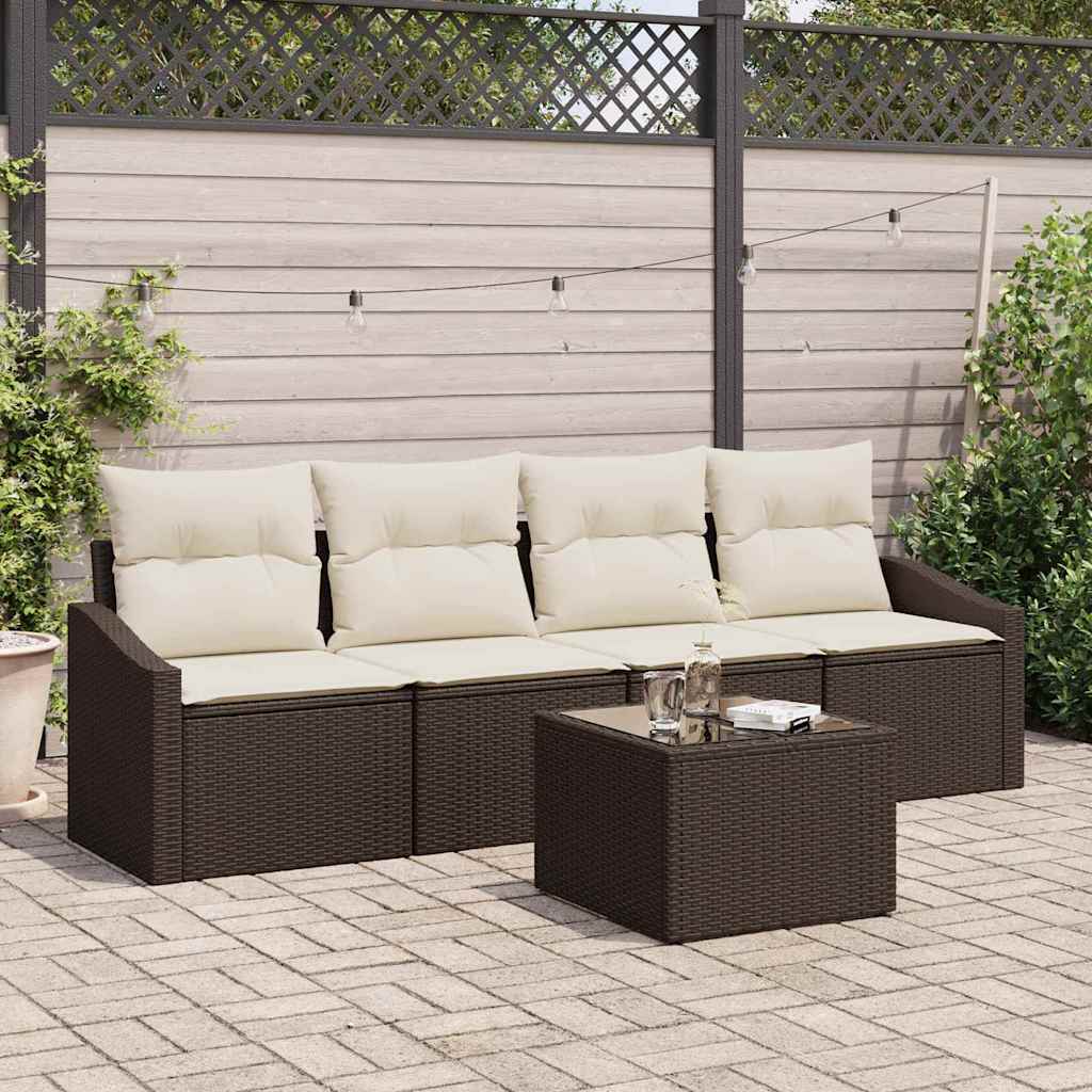 Bankstel 5 st Bruin en Crème poly rattan