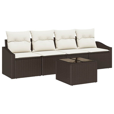 Bankstel 5 st Bruin en Crème poly rattan