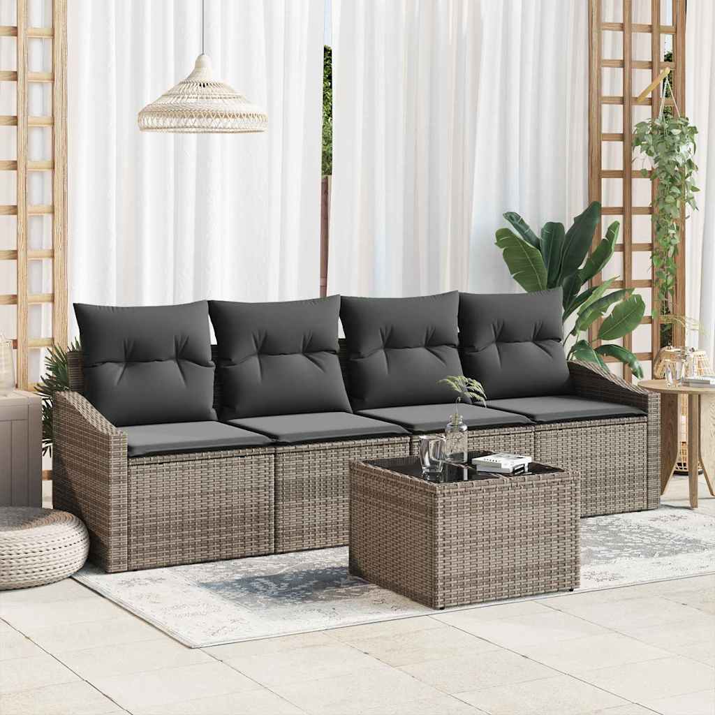 Bankstel 5 st Grijs poly rattan