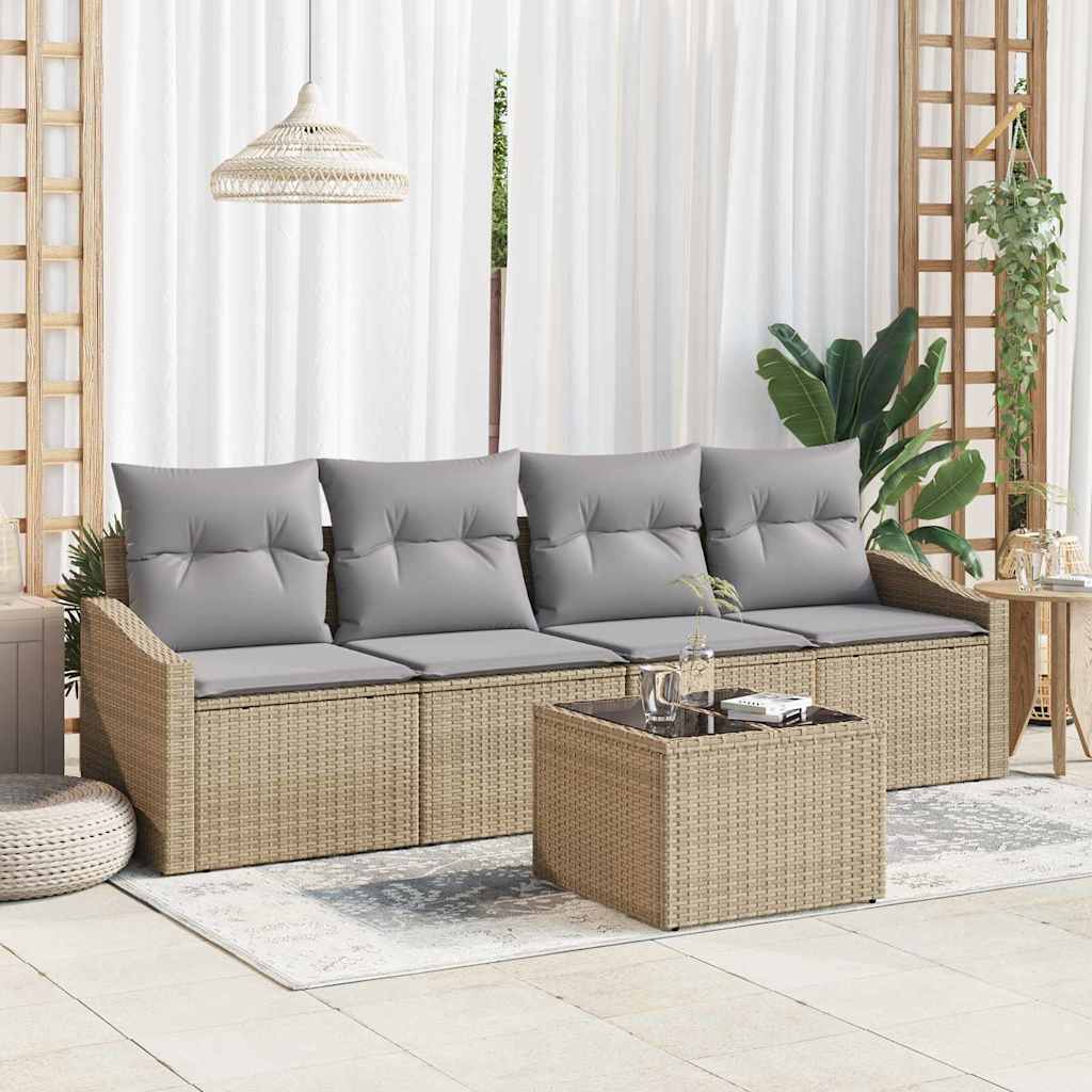 Bankstel 5 st Beige en Licht Grijs poly rattan