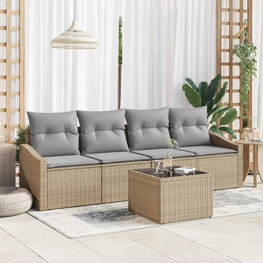 Bankstel 5 st Beige en Licht Grijs poly rattan