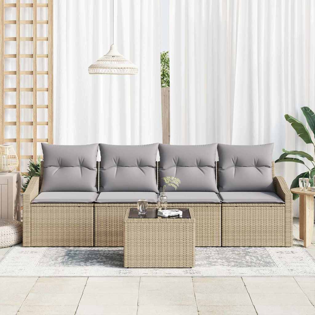 Bankstel 5 st Beige en Licht Grijs poly rattan