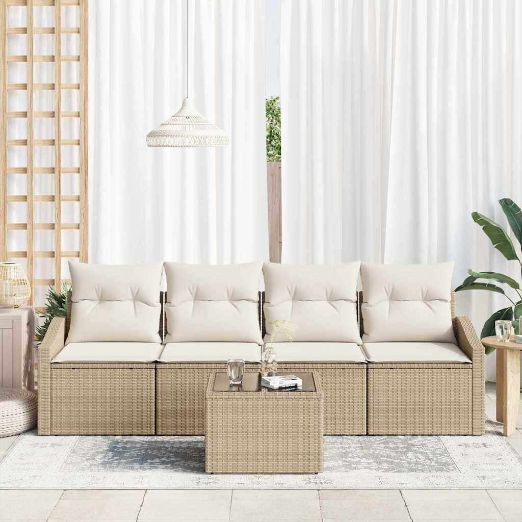 Bankstel 5 st Beige en Crème poly rattan