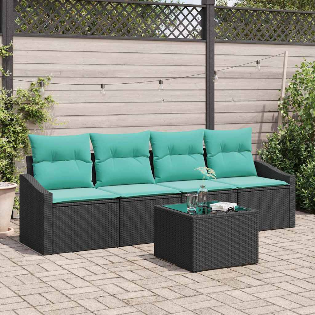 Bankstel 5 st 3-Aantal zitplaatsen Zwart en Turquoise