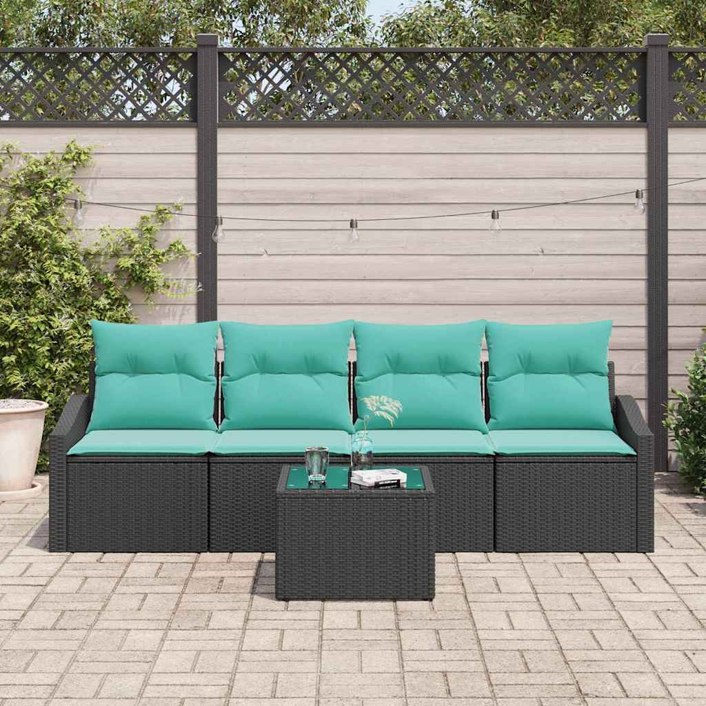 Bankstel 5 st 3-Aantal zitplaatsen Zwart en Turquoise