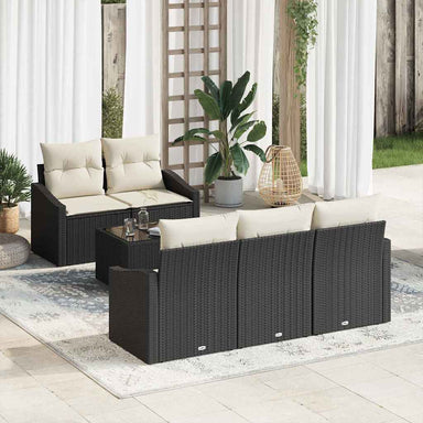 Bankstel 6 st Zwart en Crème poly rattan