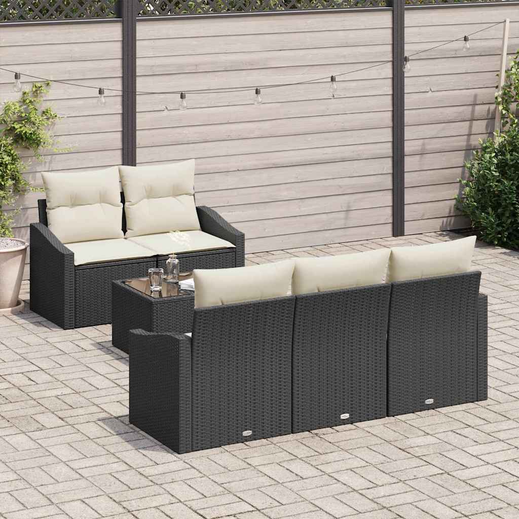 Bankstel 6 st Zwart en Crème poly rattan