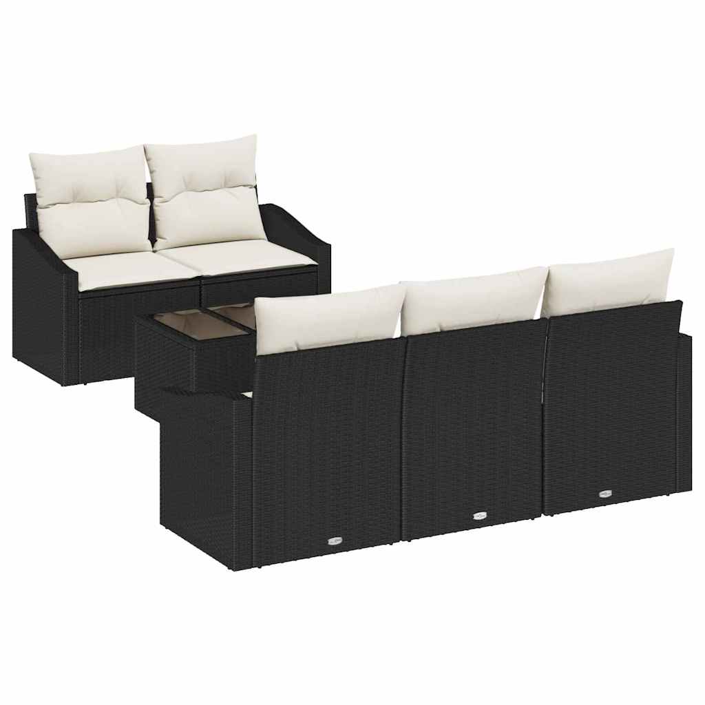Bankstel 6 st Zwart en Crème poly rattan