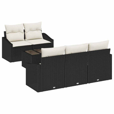 Bankstel 6 st Zwart en Crème poly rattan