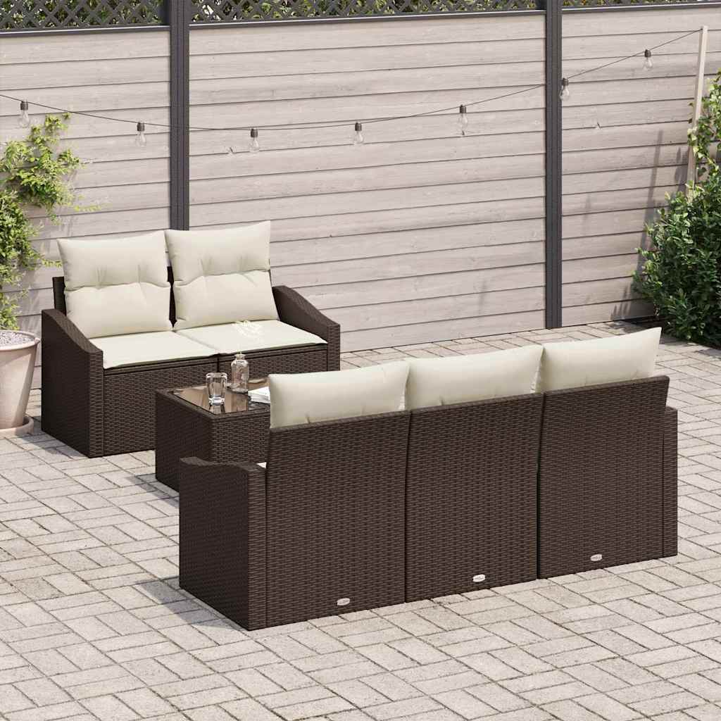Bankstel 6 st Bruin en Crème poly rattan