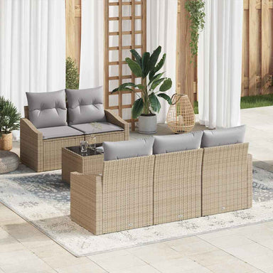 Bankstel 6 st Beige en Licht Grijs poly rattan