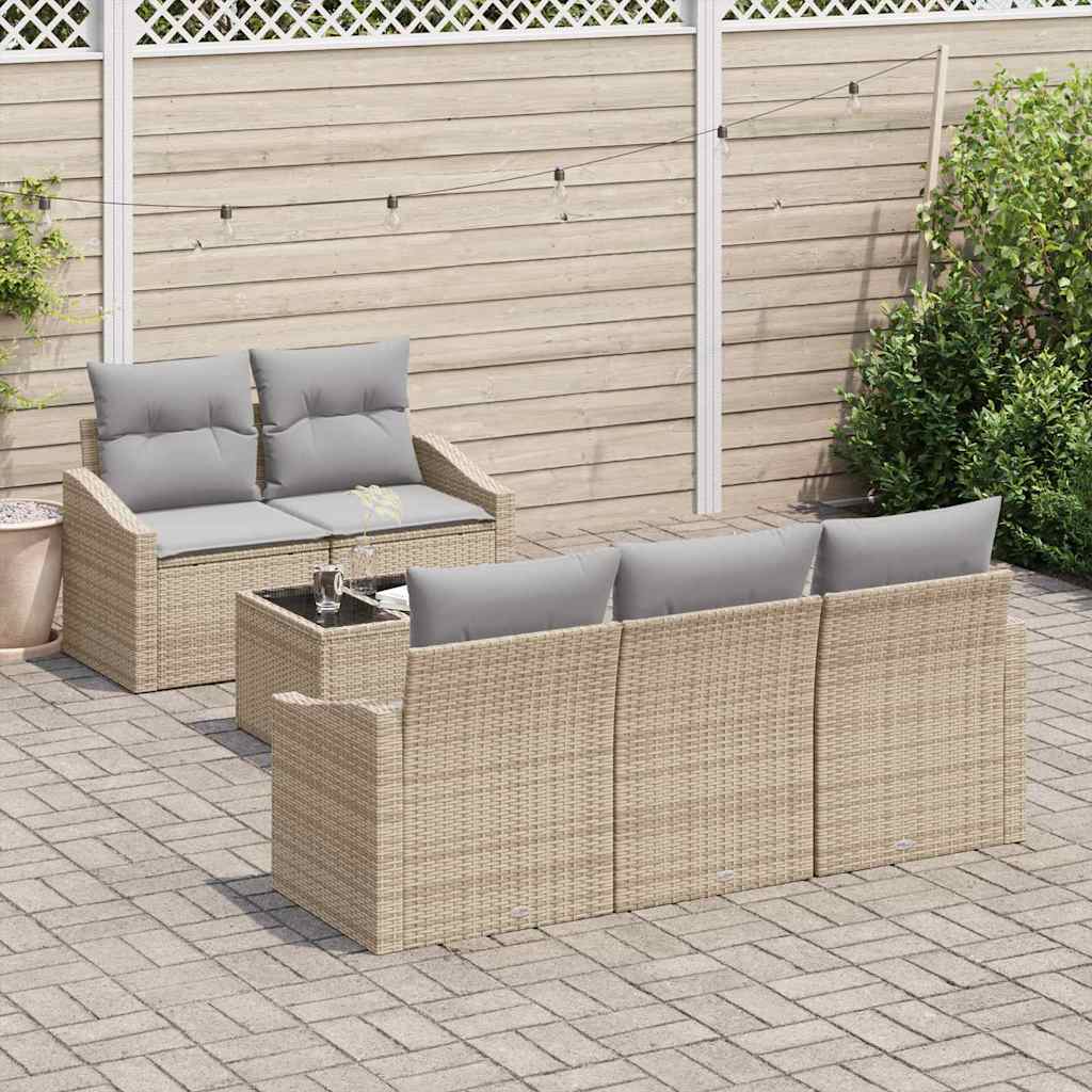 Bankstel 6 st Beige en Licht Grijs poly rattan