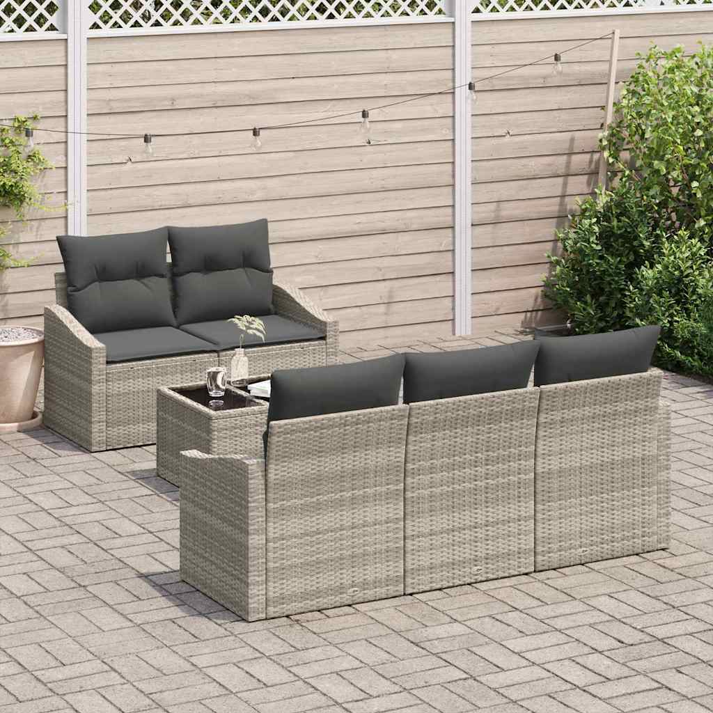 Bankstel 6 st Lichtgrijs poly rattan