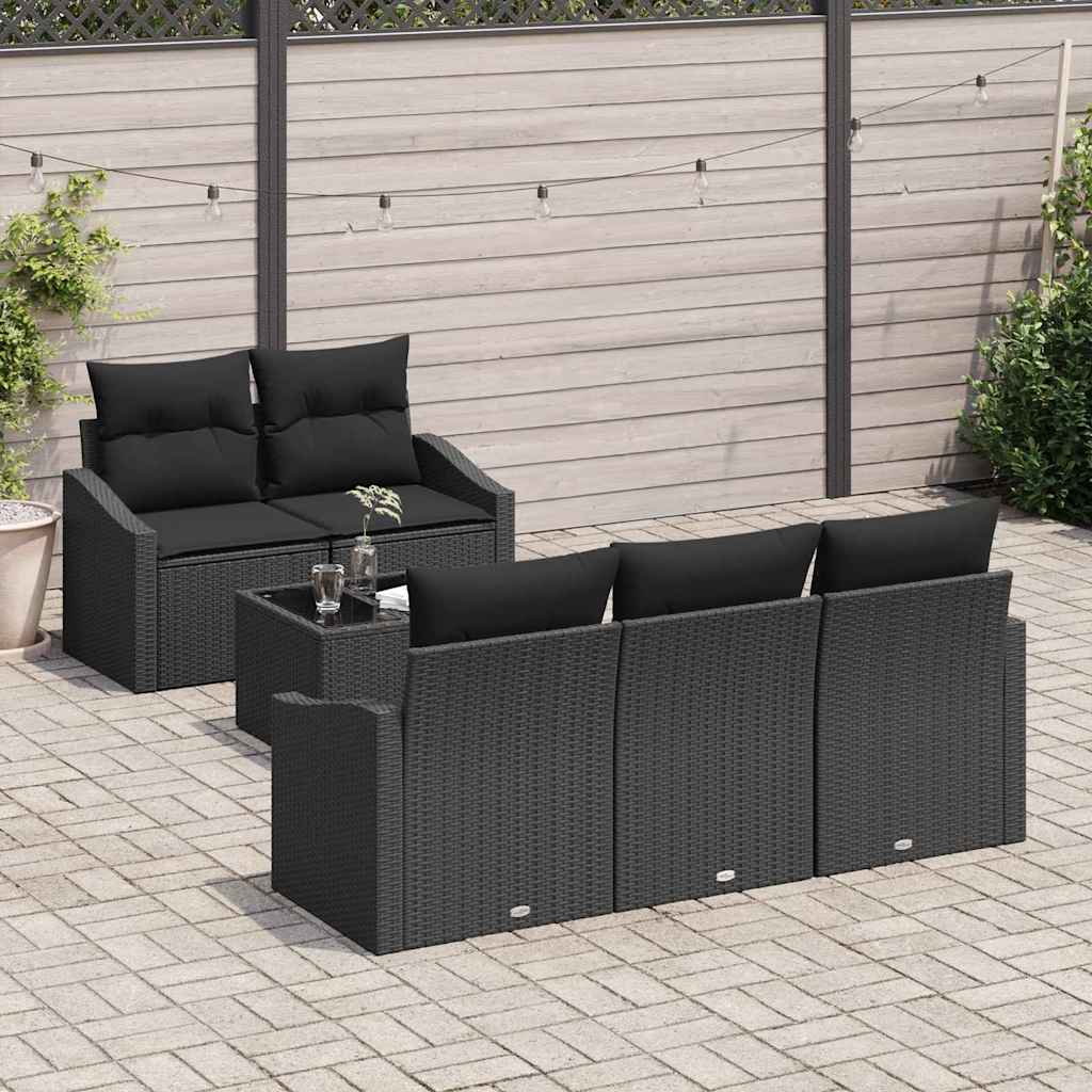 Bankstel 6 st Zwart poly rattan