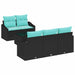 Bankstel 6 st 3-Aantal zitplaatsen Zwart en Turquoise