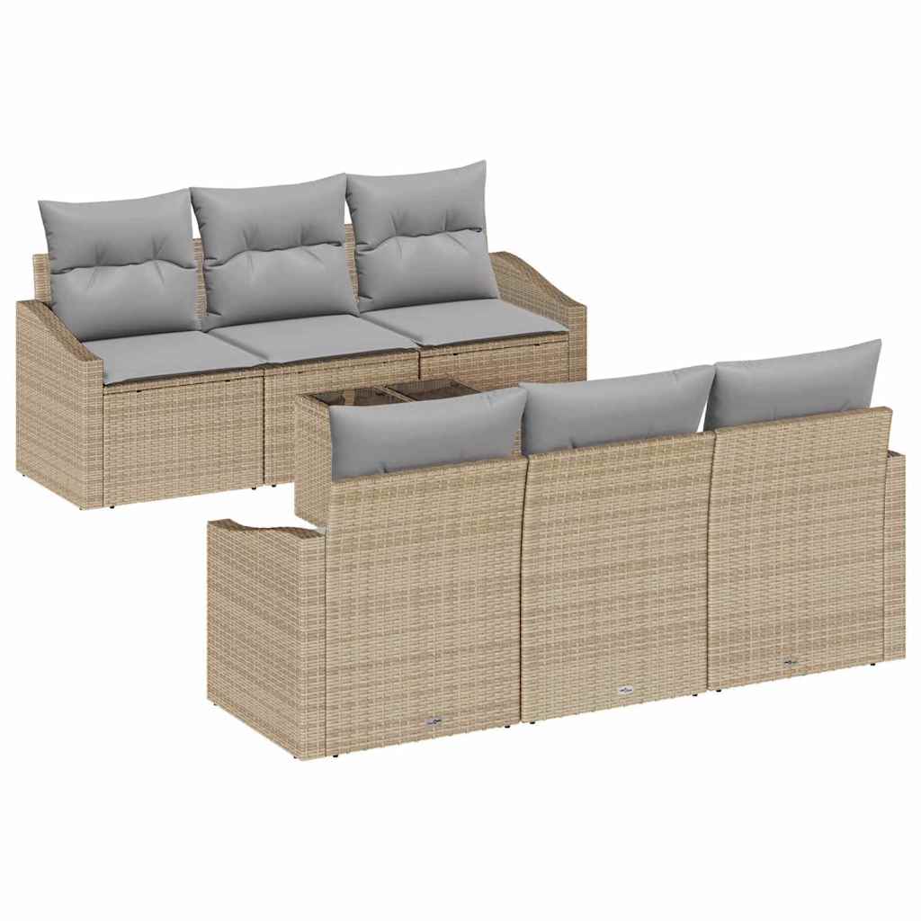 Bankstel 7 st Beige en Licht Grijs poly rattan