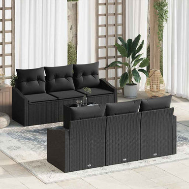 Bankstel 7 st Zwart poly rattan