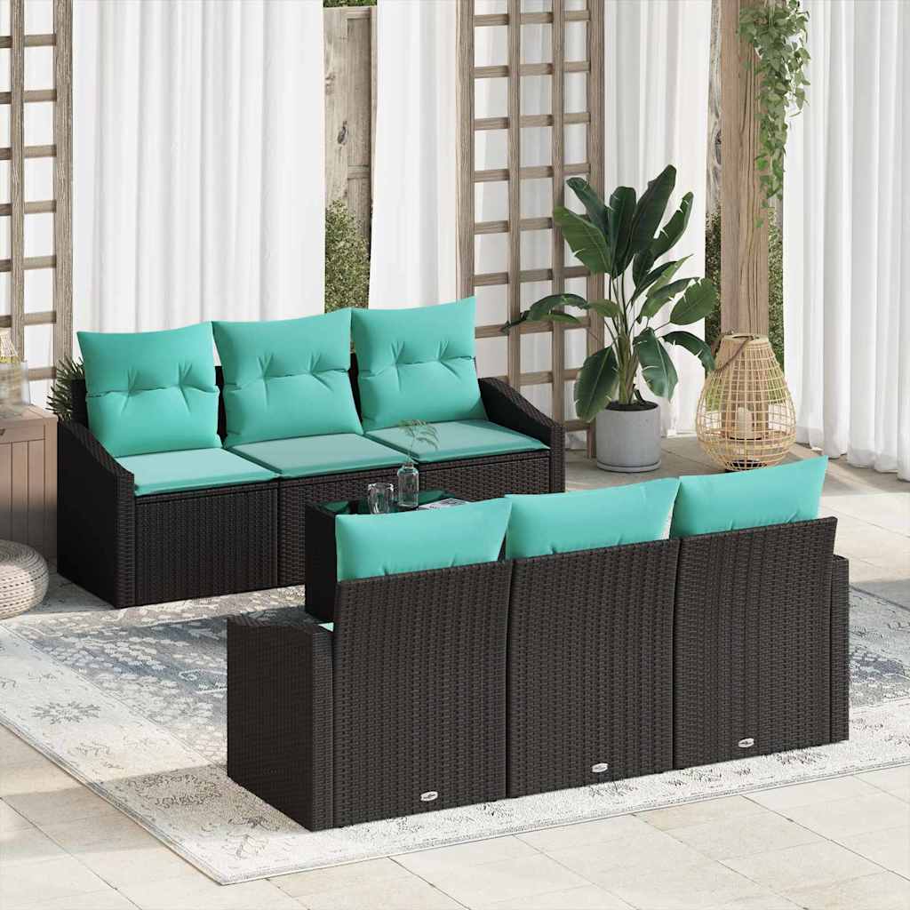 Bankstel 7 st 3-Aantal zitplaatsen Zwart en Turquoise