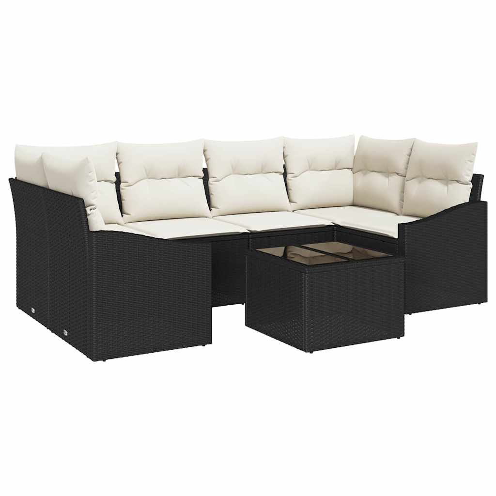 Bankstel 7 st Zwart en Crème poly rattan