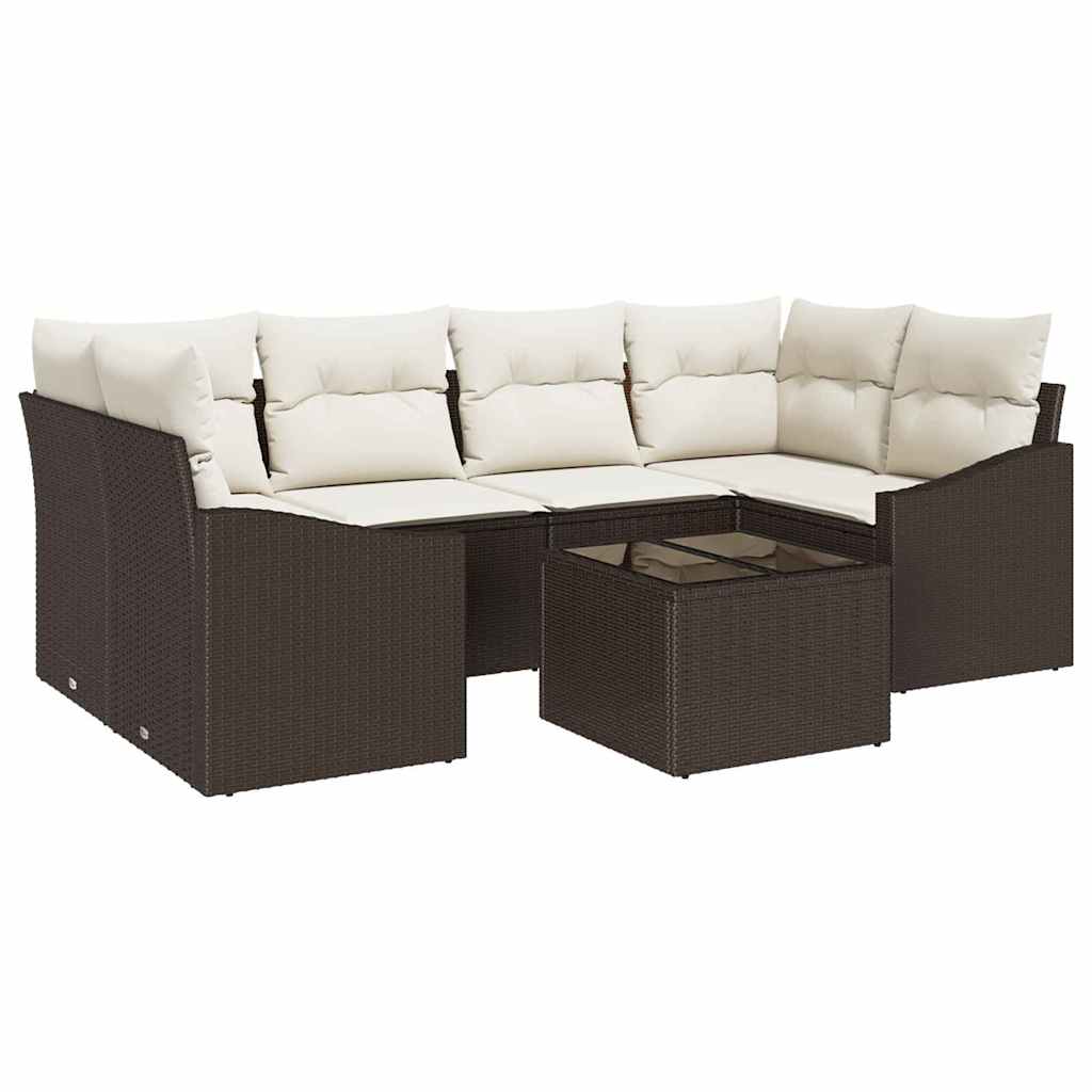 Bankstel 7 st Bruin en Crème poly rattan