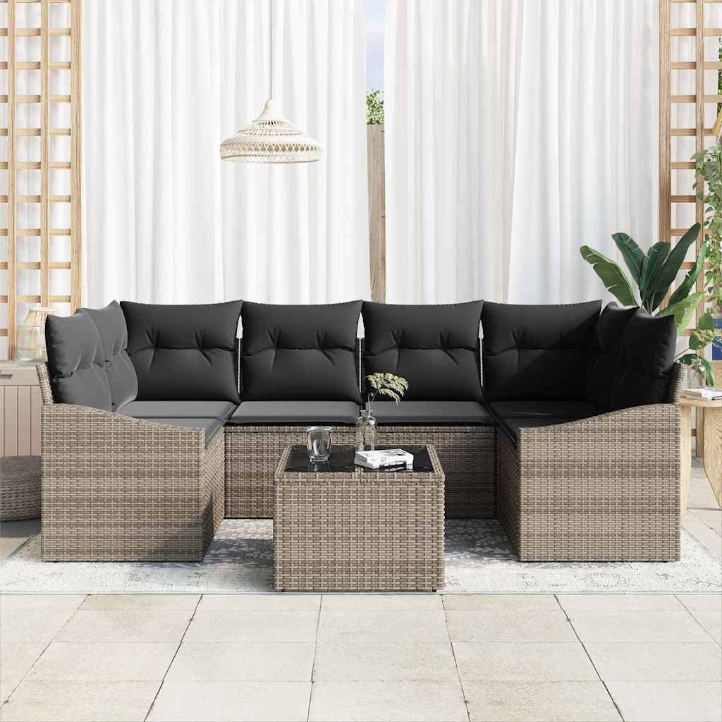 Bankstel 7 st Grijs poly rattan
