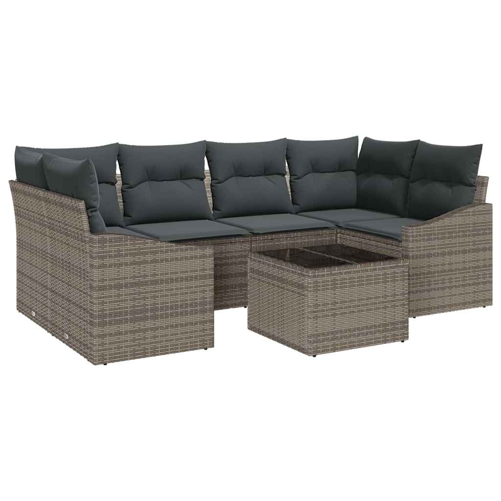Bankstel 7 st Grijs poly rattan