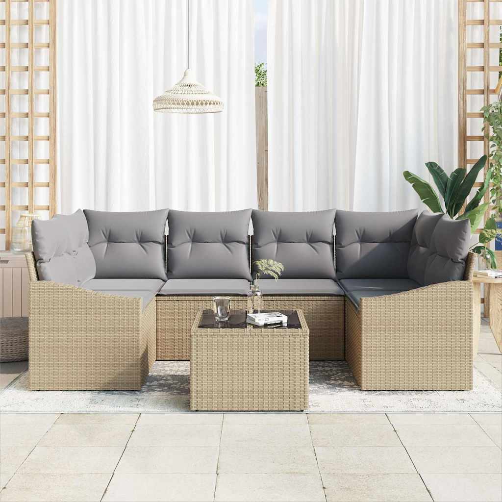 Bankstel 7 st Beige en Licht Grijs poly rattan