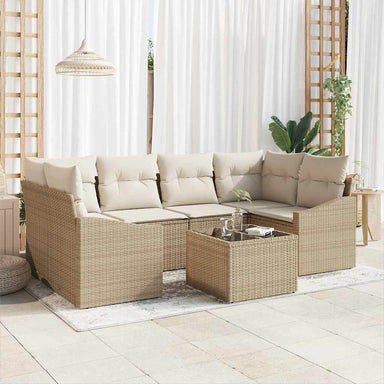 Bankstel 7 st Beige en Crème poly rattan