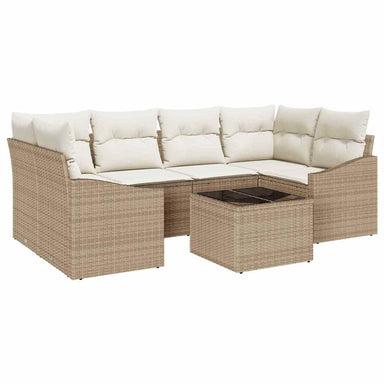 Bankstel 7 st Beige en Crème poly rattan